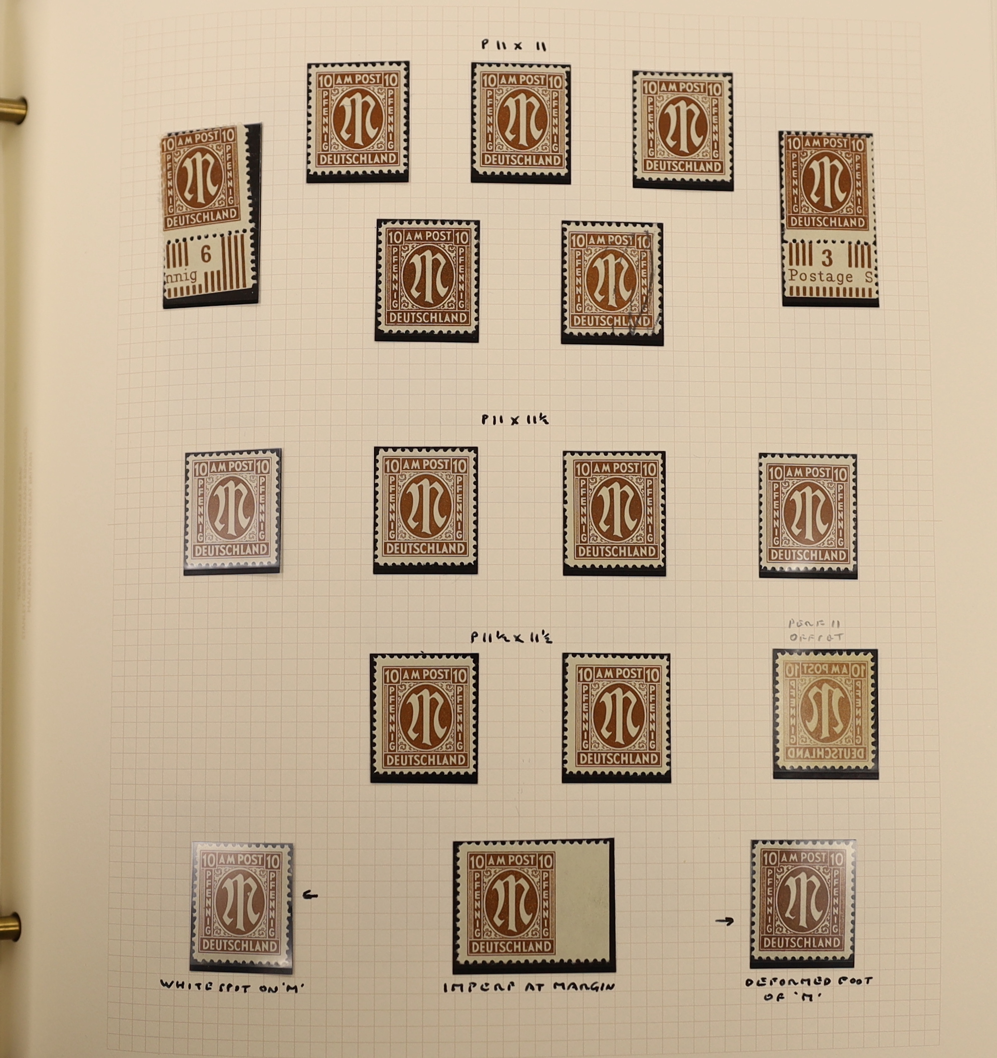 A collection of German Allied Occupation stamps in three albums with a range of Allied Military Posts including scarce perforations, mint blocks, varieties etc. some with certificates, Currency Reform Overprints, Baden,